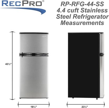 RecPro 4.4 Cu Ft RV Refrigerator | 12V Stainless Steel Fridge with Freezer | Frost-Free, Adjustable