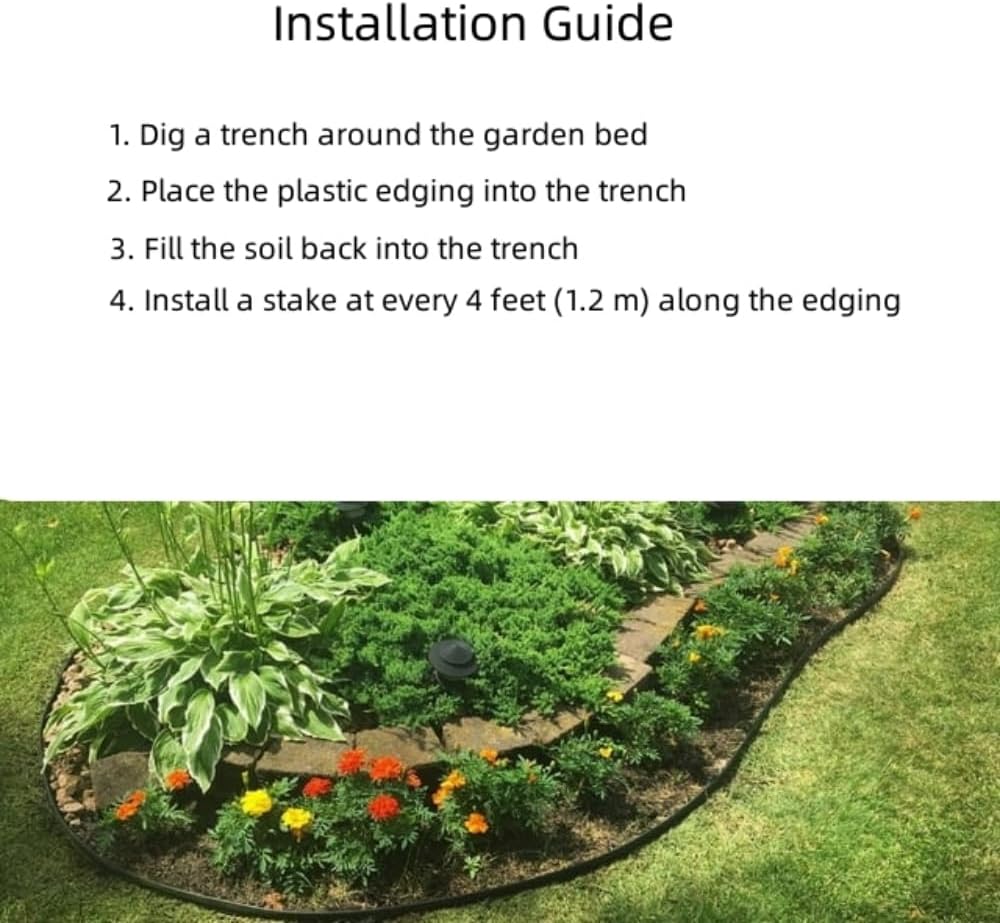 Black Plastic Garden Landscape Edging, 5” Tall Border Coil, Flexible and Strengthened with Anti-UV