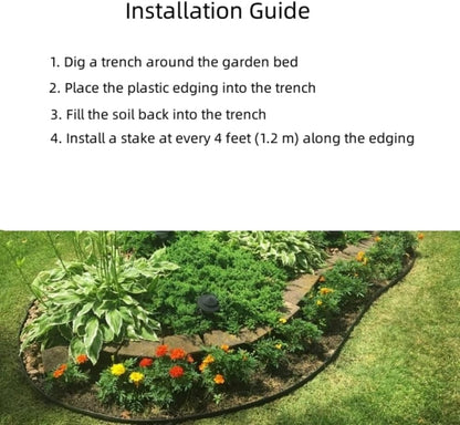 Black Plastic Garden Landscape Edging, 5” Tall Border Coil, Flexible and Strengthened with Anti-UV