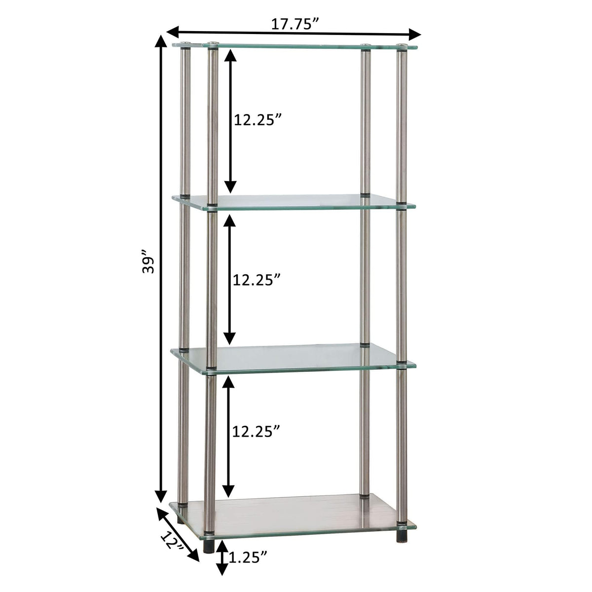Convenience Concepts Designs2Go Classic Glass 4-Tier Tower 17.75" - Modern Media Stainless Steel