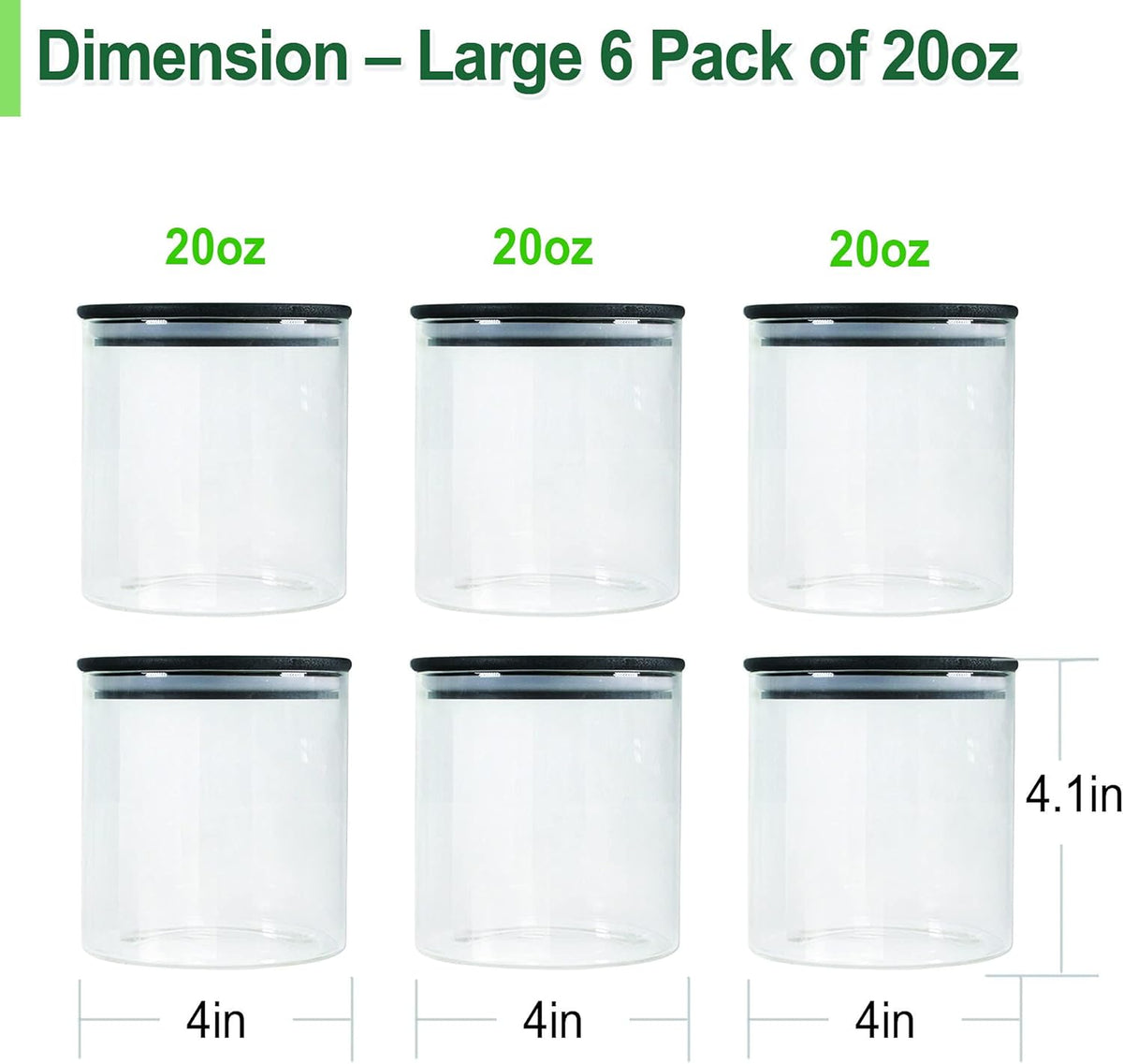 Urban Green Glass Jars with Airtight Black Lids, Food Storage Container with Airtight Lids, Glass