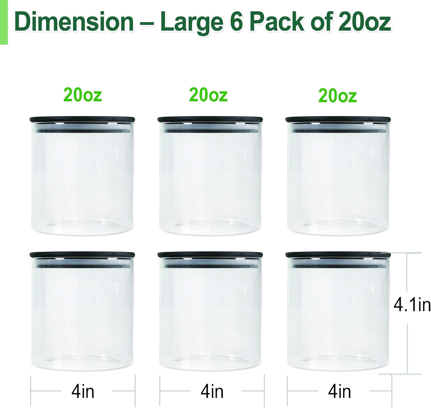 Urban Green Glass Jars with Airtight Black Lids, Food Storage Container with Airtight Lids, Glass