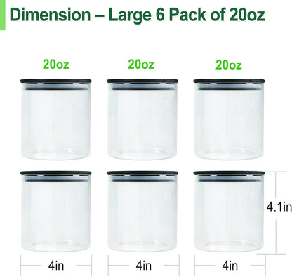 Urban Green Glass Jars with Airtight Black Lids, Food Storage Container with Airtight Lids, Glass