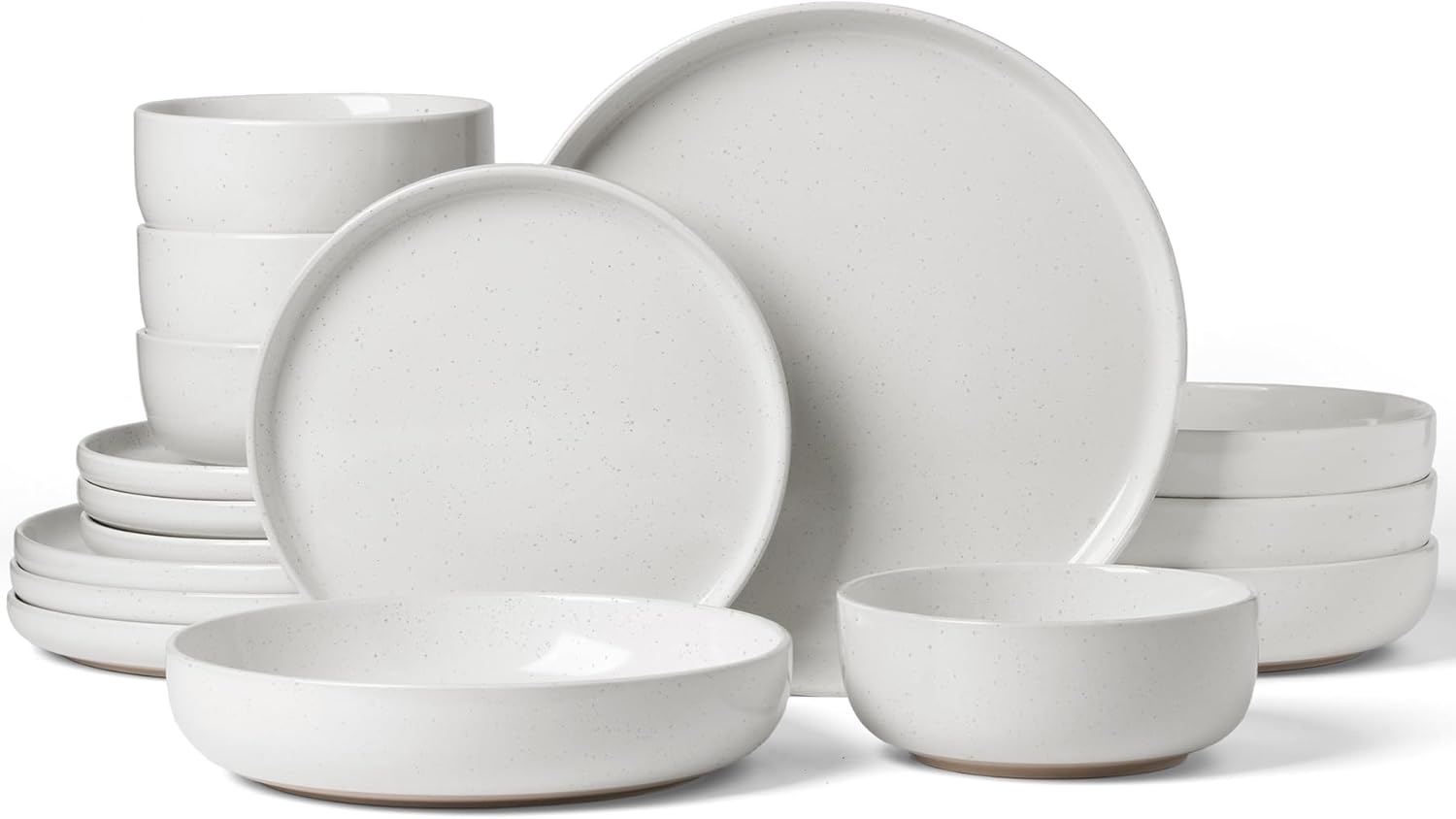 Famiware Milkyway Stoneware Dinnerware Sets with Pasta Bowls, Service for 4 (16 Pieces), Plates and