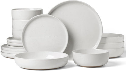 Famiware Milkyway Stoneware Dinnerware Sets with Pasta Bowls, Service for 4 (16 Pieces), Plates and