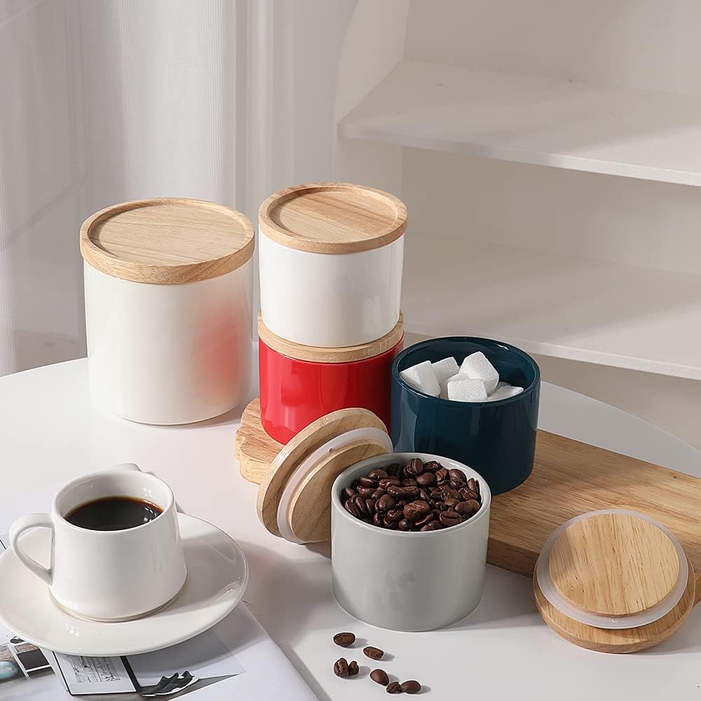Sweejar Kitchen Canisters Ceramic Food Storage Jar, Stackable Containers with Airtight Seal Wooden