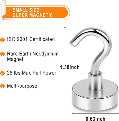 MIKEDE Magnetic Hooks Heavy Duty, 28Lbs Neodymium Magnets with Hooks for Refrigerator, 10Pcs Strong
