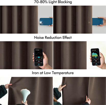 MIULEE Chocolate Brown Back Tab Blackout Curtains 63 Inch Length 2 Panels Set for Living Room