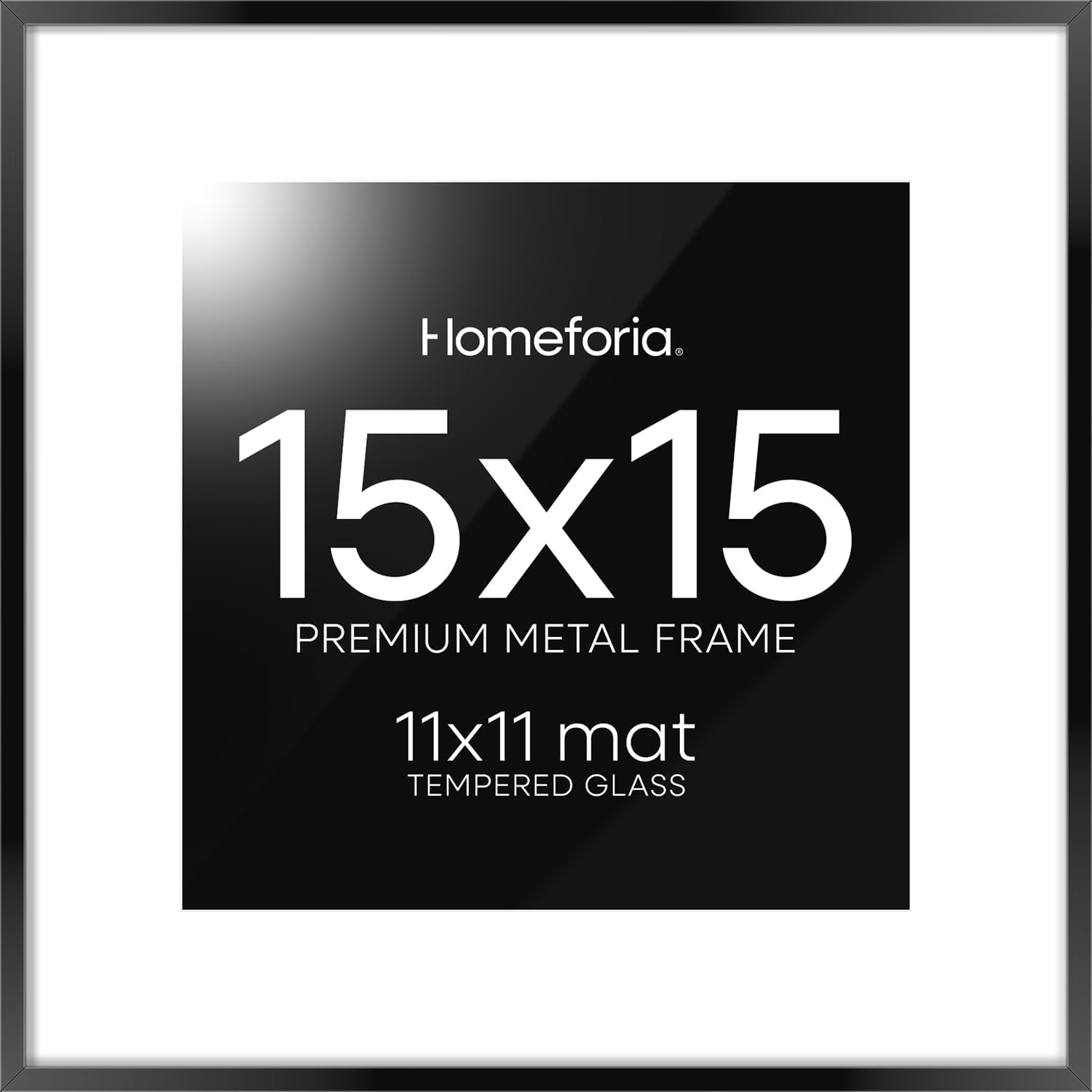 Homeforia 15x15 Picture Frame Black, High End Metal 15 x 15 Square Poster Frames with Mat 11 x 11