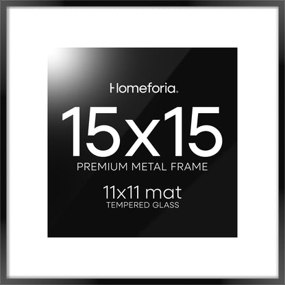 Homeforia 15x15 Picture Frame Black, High End Metal 15 x 15 Square Poster Frames with Mat 11 x 11
