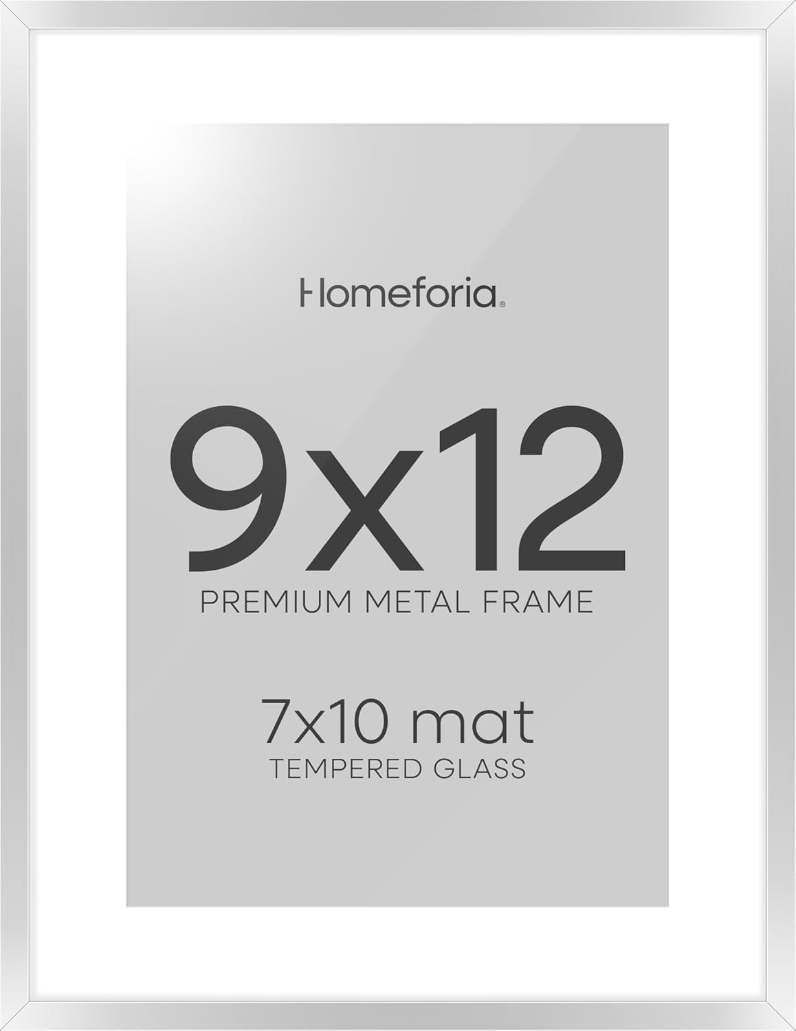 Homeforia 9x12 Picture Frame Silver, High End Metal 9 x 12 Frames with Mat 7 by 10 inch Photo