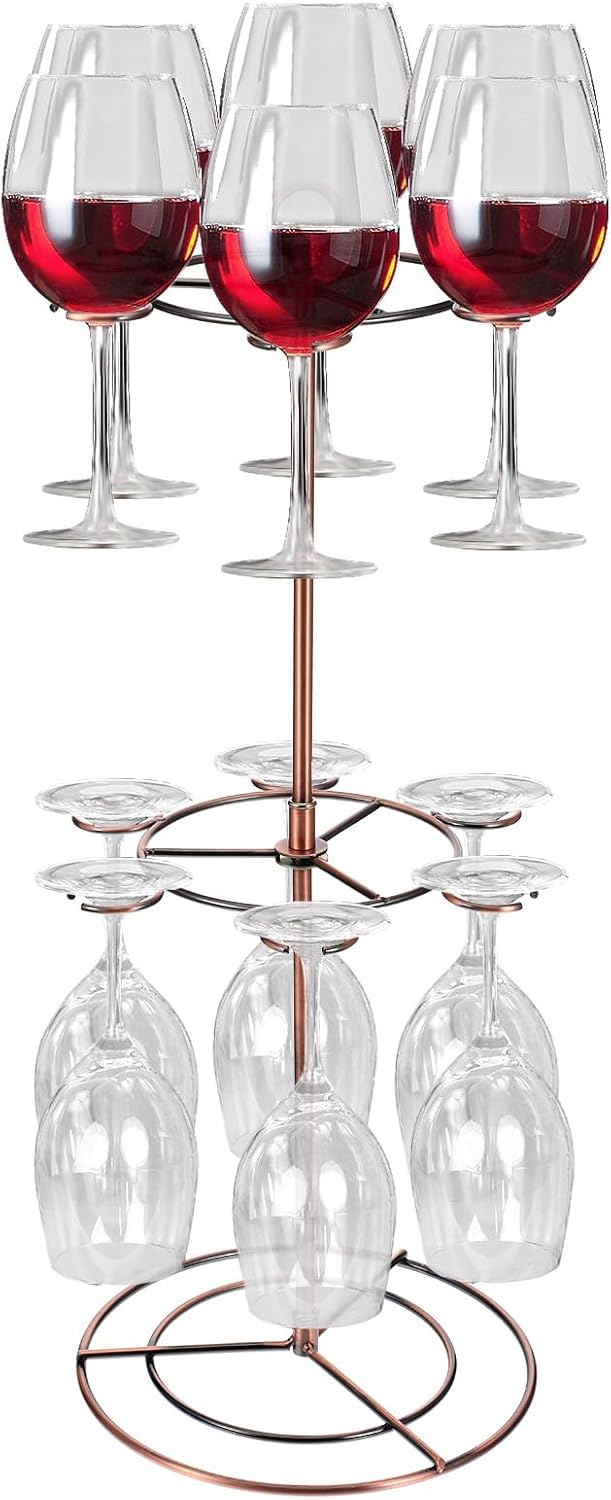 Black Metal Countertop Wine Glass Holder with Scrollwork Design, Freestanding Tabletop Stemware
