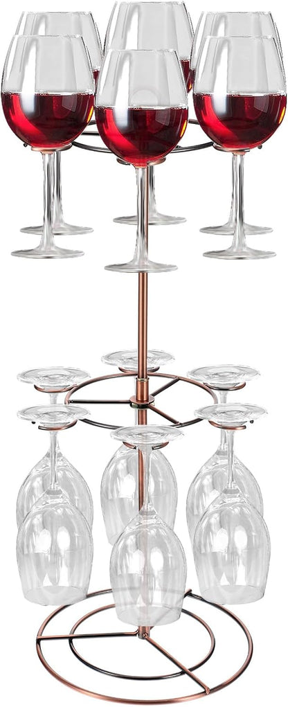 Black Metal Countertop Wine Glass Holder with Scrollwork Design, Freestanding Tabletop Stemware