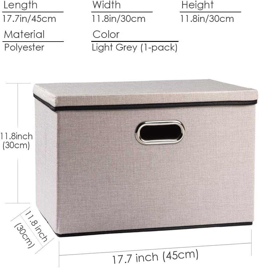 PRANDOM Large Foldable Storage Bin with Lid [1-Pack] Linen Fabric Decorative Storage Box Organizer