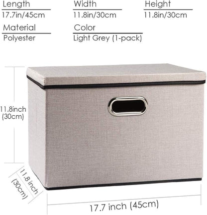 PRANDOM Large Foldable Storage Bin with Lid [1-Pack] Linen Fabric Decorative Storage Box Organizer