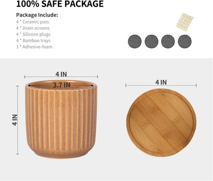 TAMAYKIM 4 Inch Cylinder Ceramic Boho Plant Pots with Drainage Hole and Saucer, Glazed Multicolor