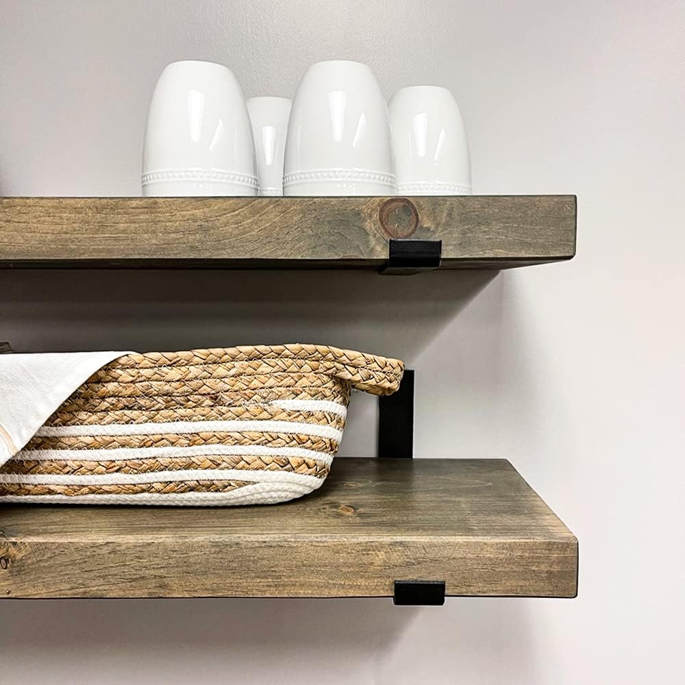 Rustic Shelves with J-Brackets Set of 2, Industrial Shelf, Kitchen Shelves, Solid Wood, Decorative