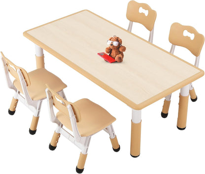 FUNLIO Kids Table and 4 Chairs Set for Ages 3-8, Height Adjustable Toddler Table and Chair Set