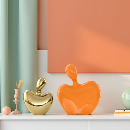 XMGZQ Orange and Gold Ceramic Couple Figurines Home Decor,Wedding Engagement Romantic Gift for