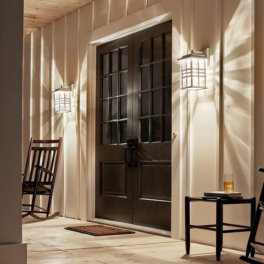 KICHLER Beacon Square 14.25" 1-Light Outdoor Wall Light with Clear Hammered Glass in Textured