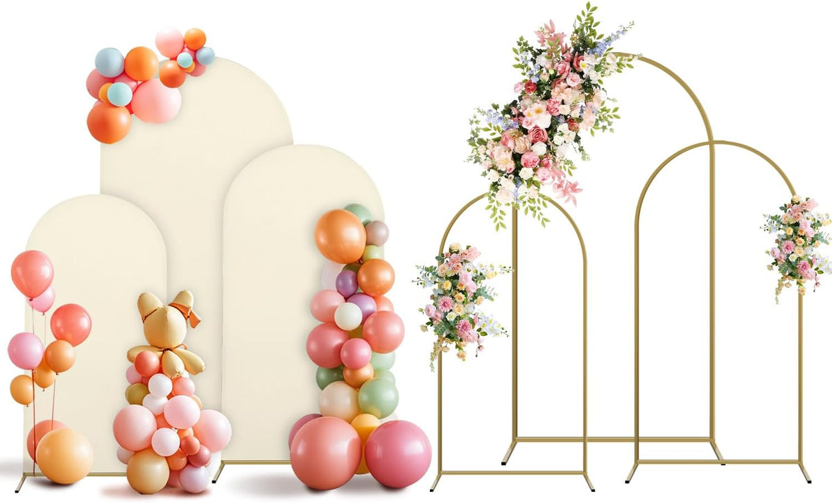 Arch Backdrop Stand and Cover Set, 3 Metal Balloon Arch Backdrop 4ft 5ft 6ft, Gold Arched Stand