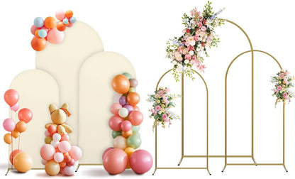 Arch Backdrop Stand and Cover Set, 3 Metal Balloon Arch Backdrop 4ft 5ft 6ft, Gold Arched Stand