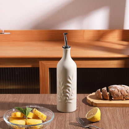 Sweejar Large Ceramic Olive Oil Dispenser Bottle, 24 Oz Relief Opaque Oil Cruet Protects Oil To