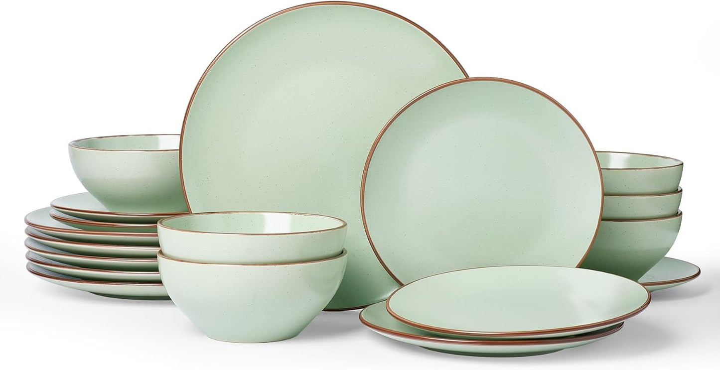 Famiware Venus Plates and Bowls Sets, 18 Pieces Stoneware Dinnerware Sets, Speckled Dishes Set for