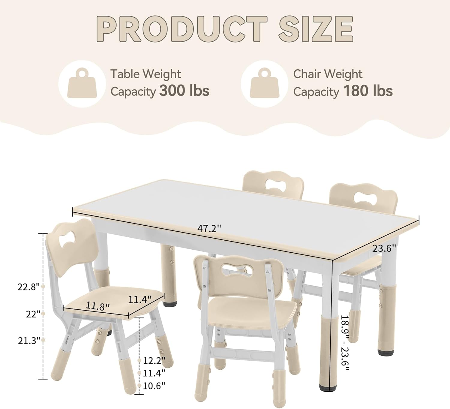 Kids Study Table and Chairs Set, Height Adjustable Toddler Table and Chair Set for Kids Ages 3-8