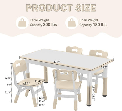 Kids Study Table and Chairs Set, Height Adjustable Toddler Table and Chair Set for Kids Ages 3-8