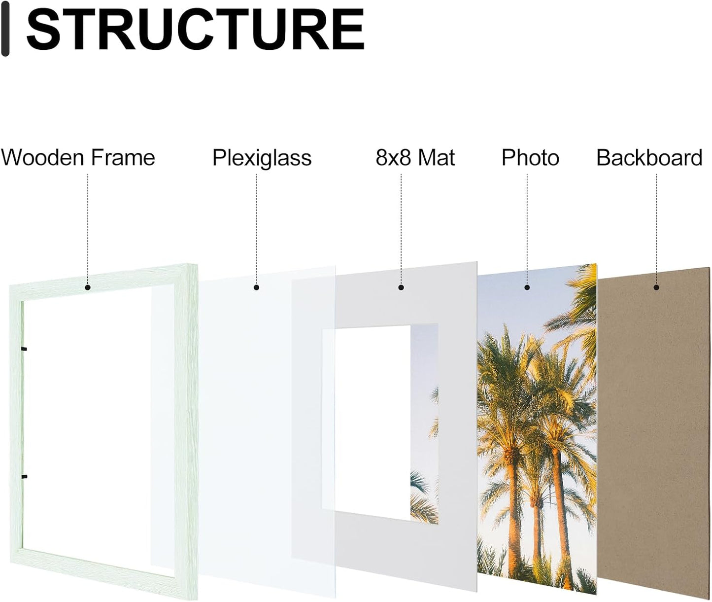 Vittanly 12x12 Picture Frames Set of 9, Shatter Resistant Plexiglass, Display 8x8 Pictures with Mat