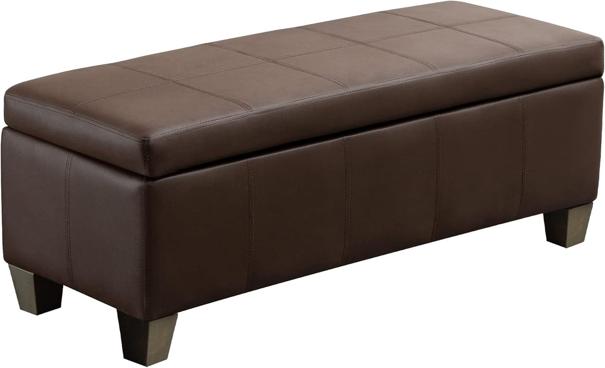 Brown Faux Leather Ottoman with Storage, Rectangular Extra Long Storage Bench for Bedroom and