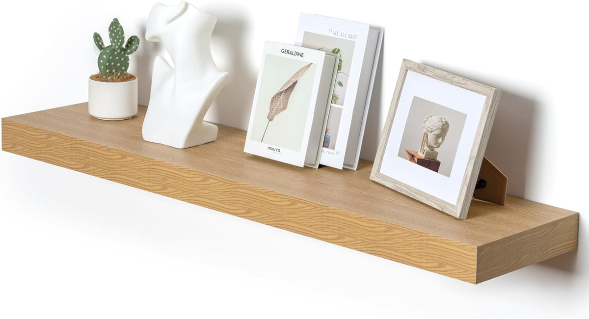 12 Inch Deep Floating Shelves for Wall, 48W x 12D Rustic Oak Wood Floating Shelves, Large Floating