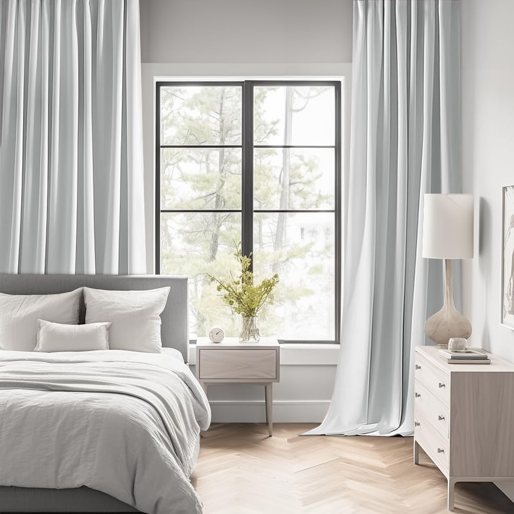 MIULEE Back Tab Light Blocking Curtains 102 Inch Long 2 Panels Set for Living Room Bedroom, Greyish