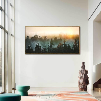 Living Room Wall Art Sunrise Misty Forest 24"x48" Modern Home Wall Decor Plants Wall Decorations