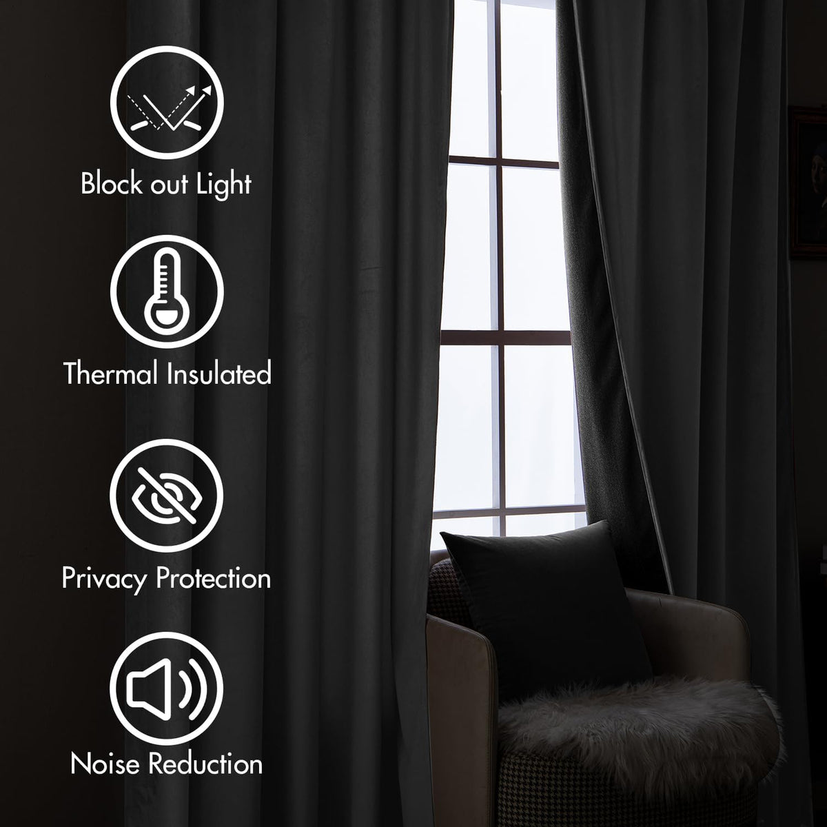 MIULEE Grey Velvet Curtains 90 inches Long 2 Panels - Luxury Pinch Pleated Room Darkening Window