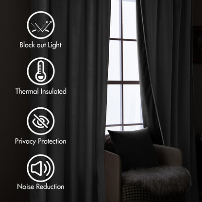 MIULEE Grey Velvet Curtains 90 inches Long 2 Panels - Luxury Pinch Pleated Room Darkening Window