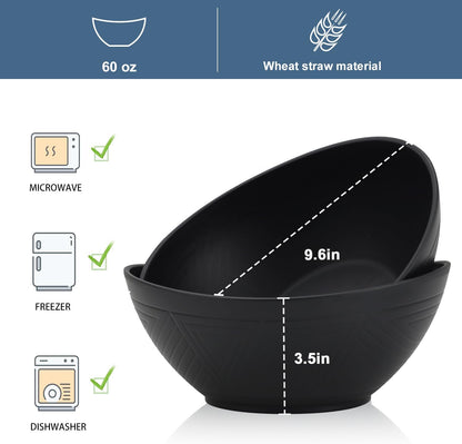 65oz Big Wheat Straw Bowls - Large Salad Bowls set of 6 - Unbreakable Serving Bowls - Microwave &