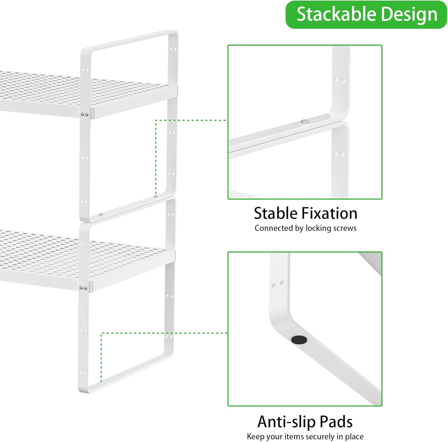 Expandable Cabinet Storage Shelf Stackable Organizer Rack for Kitchen Bathroom Pantry Spice
