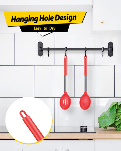 Pack of 2 Large Silicone Cooking Spoons,Non Stick Solid Basting Spoon,Heat-Resistant Kitchen