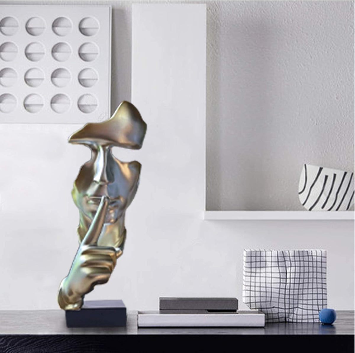 aboxoo Abstract Statues Silence is Gold Decorative Objects,Modern and Simple Resin Figurine,Desk