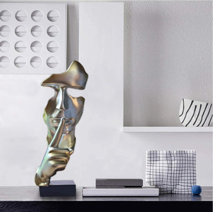 aboxoo Abstract Statues Silence is Gold Decorative Objects,Modern and Simple Resin Figurine,Desk