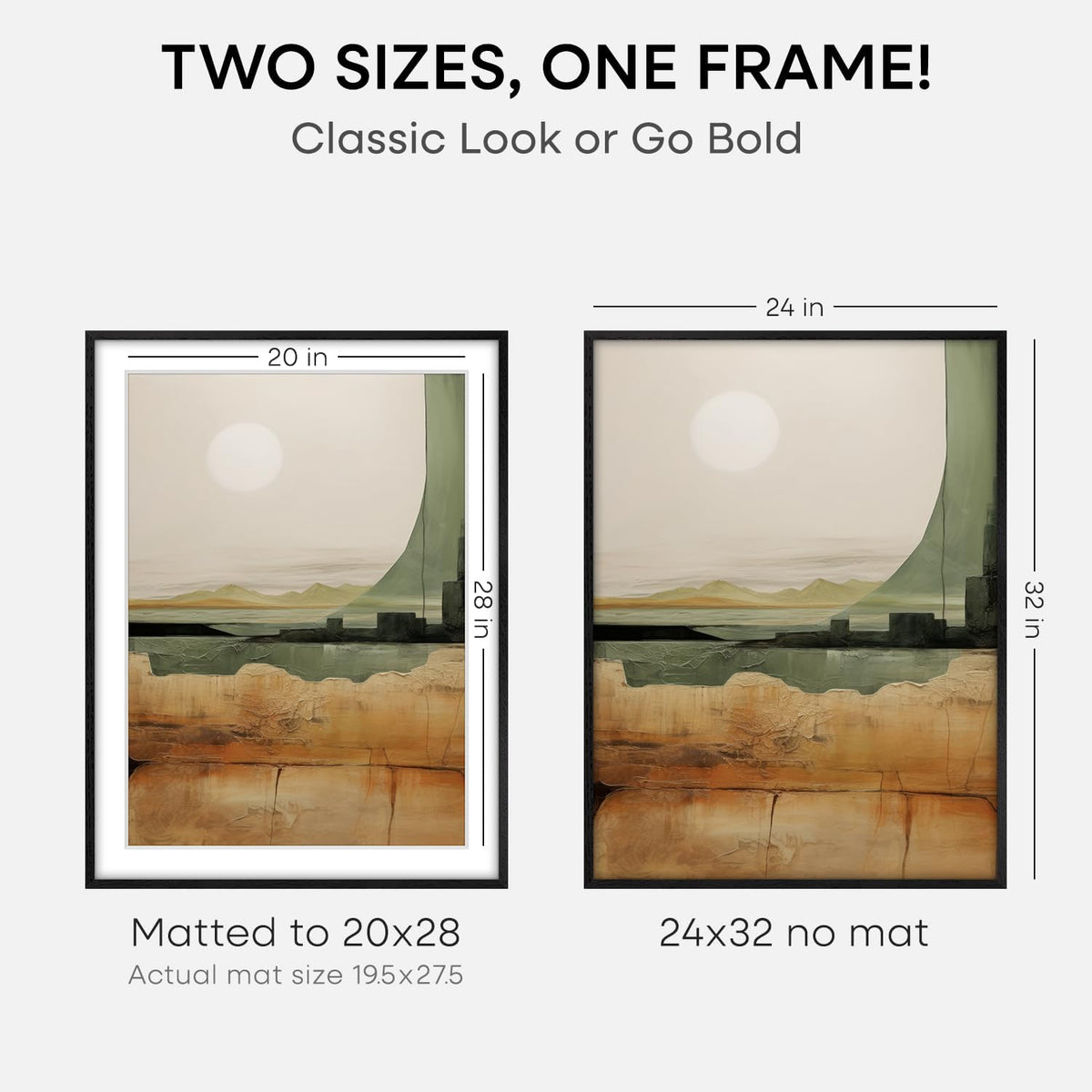 Homeforia Black Wood Frame 24x32, High End Oak 24x32 Large Wooden Poster Frames with Mat 20x28 inch