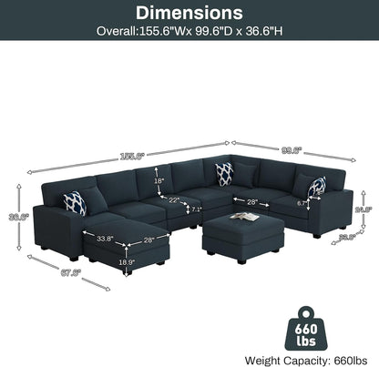 L Lengend Vansen Modular Sectional Sofa U Shaped Couch with Ottoman Modern Reversible Corner
