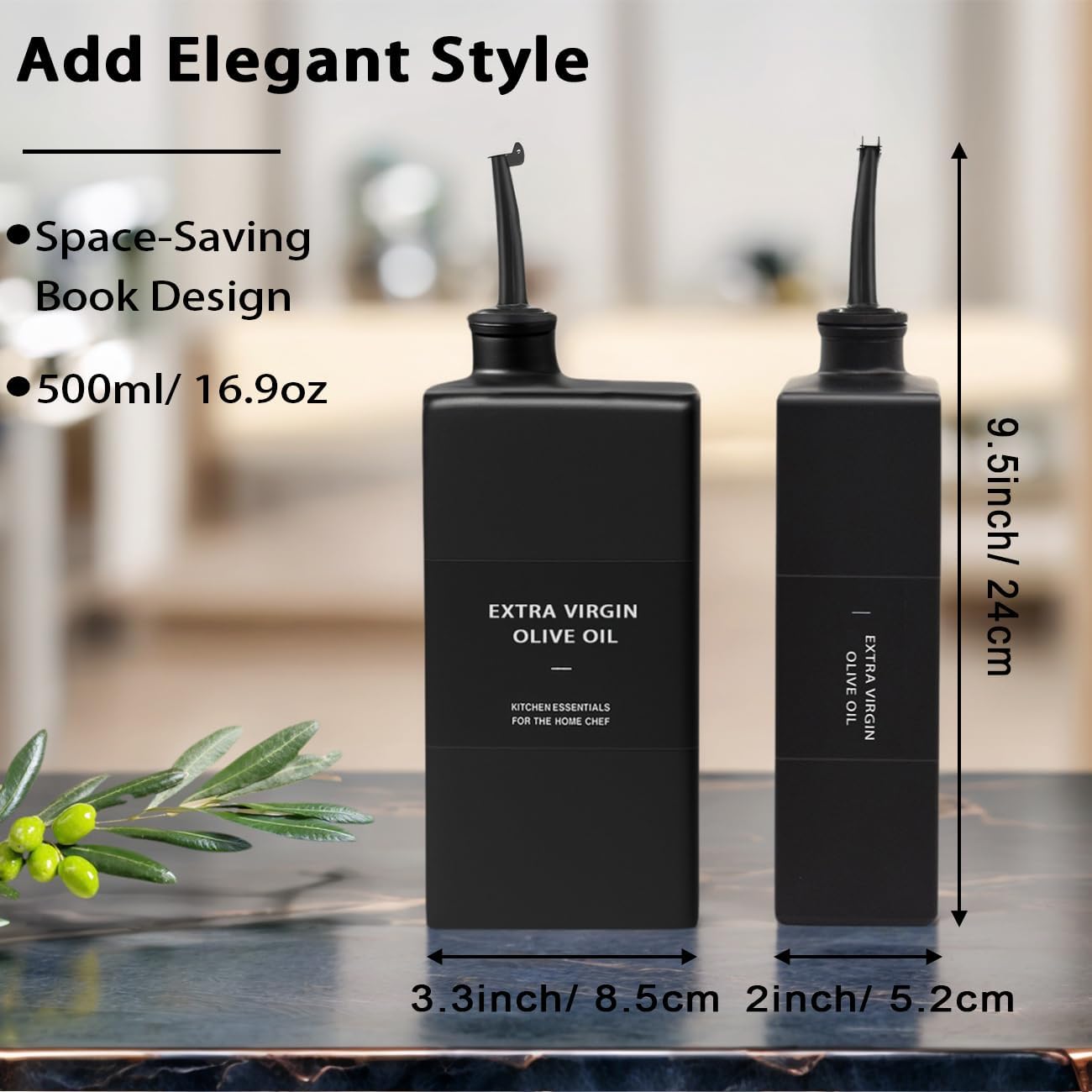 Olive Oil Dispenser Bottle for Kitchen 16.9oz, Glass Oil Bottles and Vinegar Dispenser Set