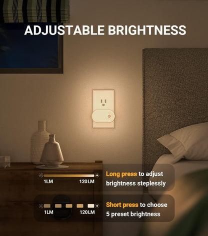 Lyridz Plug in Night Light with Motion Sensor, Smart Warm White LED Nightlights with 1-120LM