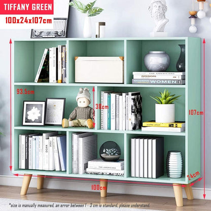 IOTXY Wooden Open Shelf Bookcase - 3-Tier Floor Standing Display Cabinet Rack with Legs, 8 Cubes