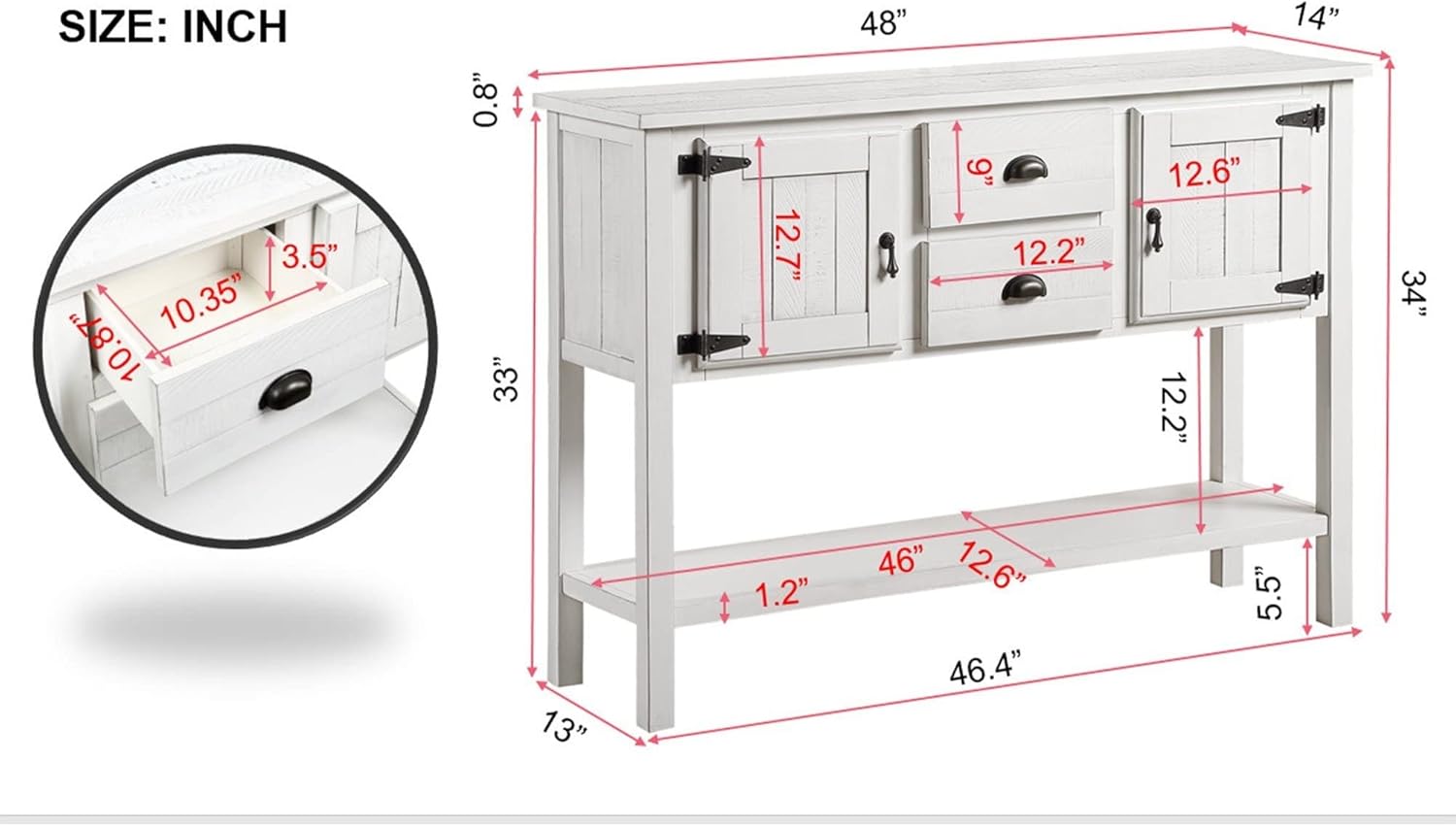 Solid Wood Farmhouse Console Table,Sofa Table with Storage Drawers and Shelves,Entryway Table for