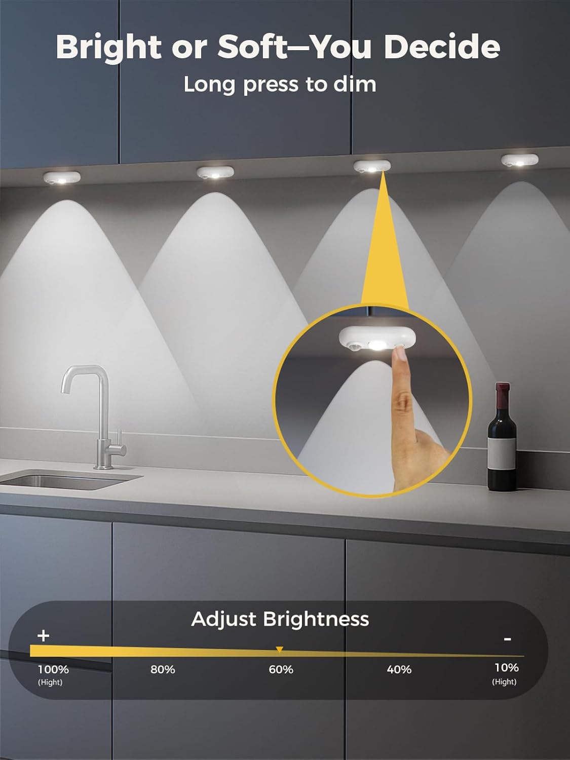 LED Motion Sensor Puck Lights, Under Cabinet Lighting, Indoor Rechargeable Wireless Cabinet Light