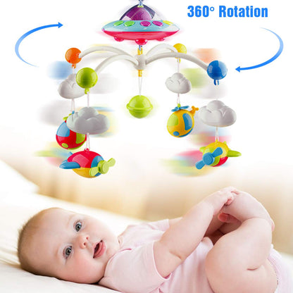 Mini Tudou Musical Baby Crib Mobile Toy with Lights and Music, Star Projector Function and Cartoon
